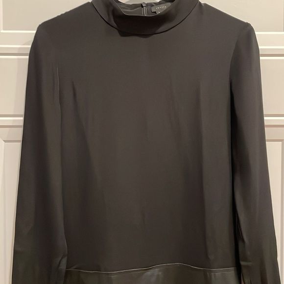 Theory Karlyn Black Silk and Leather Dress - Picture 2 of 5